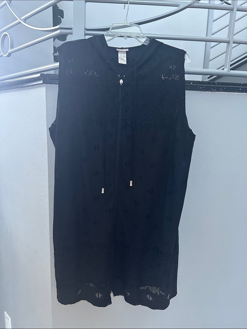 Dotti Black Eyelet Hooded Beach Coverup size XL